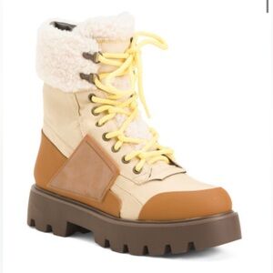 Franco Sarto Beige Balin Hike Boots With Shearling Collar Women’s Size 7.5